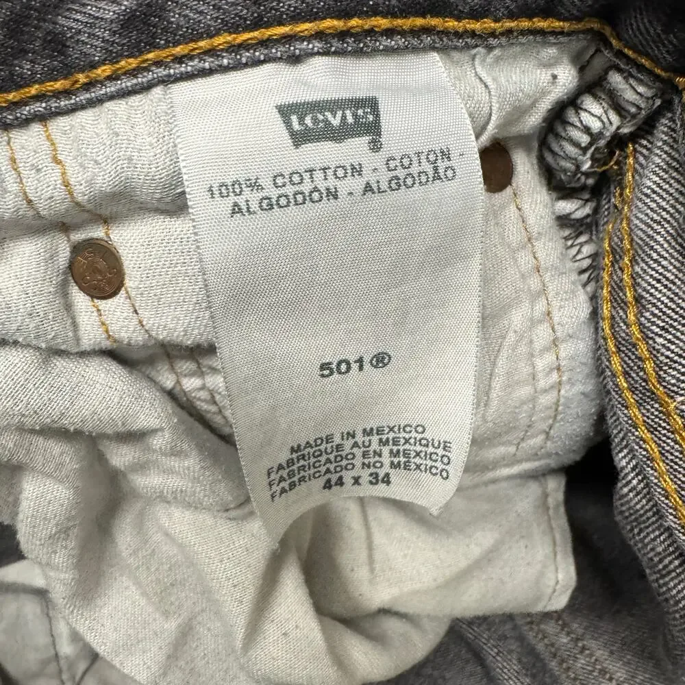 Levi's 501 Jeans Mens 44x34 (42x31) ACTUAL Black Denim Faded Button‎ Fly Vintage